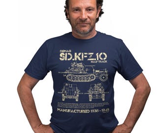 SD.KFZ.10 Half-Track Blueprint T-Shirt WW2 Military Machinery Size S - 5XL