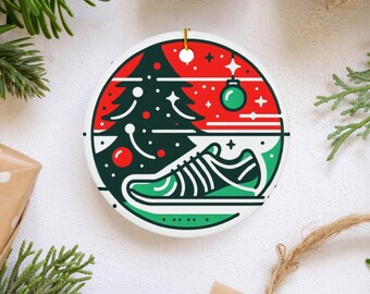 Running Shoe Christmas Ceramic Ornament, Runner Gift, Marathon, Jogger, Cross Country, Track, Festive Holiday Decoration