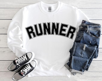 Runner's Crewneck Sweatshirt - Collegiate Text Runner - Gift for Runners, Statement Sweatshirt, Running Apparel, Athlete Gift