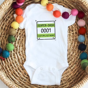 Diaper Dash Baby Bodysuit, Personalized Last Name, Running Parents Gift