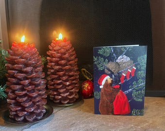 Caja de tarjetas navideñas Paz en la Tierra Oso Papá Noel y Búhos