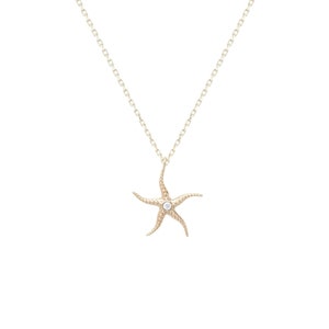 Patrick 14K Gold Starfish Pendant Necklace With Real Diamond 0.01 ct G-VS, 925 Silver Gold Plated Option