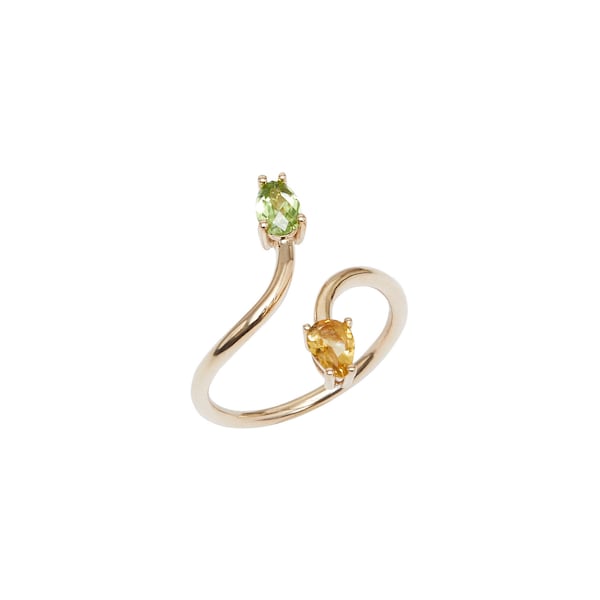 Lady 14K Gold Multi-Stone Ring With Real Citrine and Peridot, 925 Silver Gold Plated Option