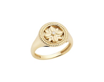 Flora 14K Gold Ring With Real White Topaz, 925 Silver Gold Plated Option