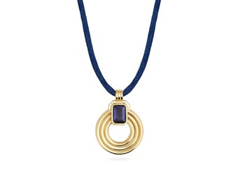 Glaukopis 14K Gold Pendant Necklace With Real Iolite, 925 Silver Gold Plated Option