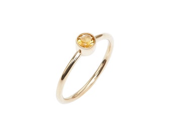 Holi 14K Gold Stackable Round Ring With Real Citrine, 925 Silver Gold Plated Option