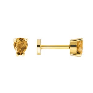 Eva 14K Gold Stud Screw Back Ear Piercing With Real Citrine