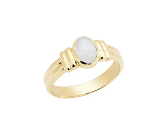 Parthenos 14K Gold Stackable Oval Ring With Real Moonstone, 925 Silver Gold Plated Option