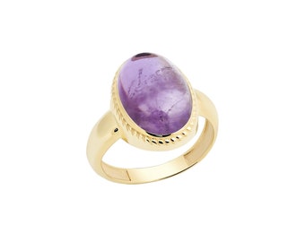 Elpida 14K Gold Ring With Real Amethyst, 925 Silver Gold Plated Option
