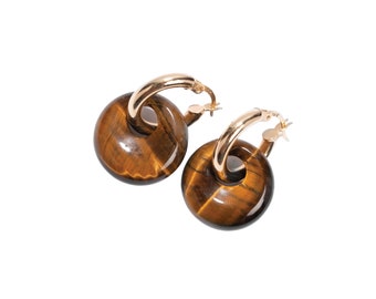 Dolce 14K Gold Doughnut Earrings With Real Tiger's Eye