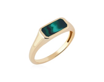 Mignolo 14K Gold Malachite Signet Pinky Ring, 925 Silver Gold Plated Option