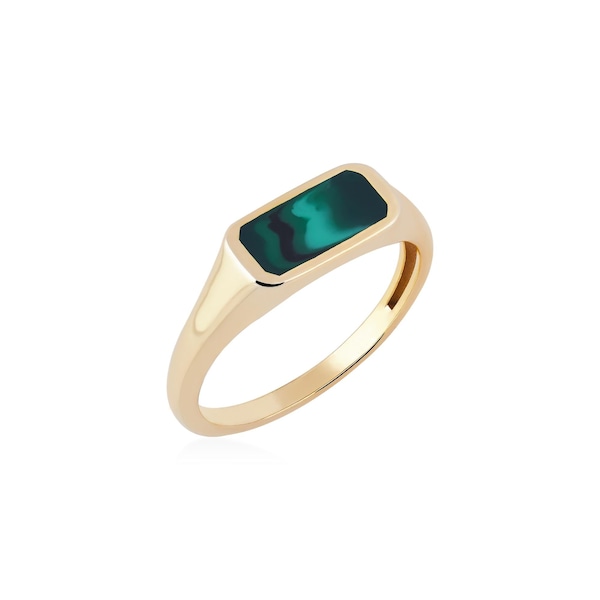 Anillo de sello Mignolo de oro de 14 quilates con malaquita, opción chapada en oro y plata 925