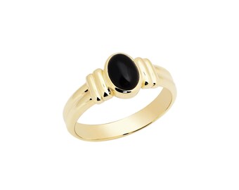 Parthenos 14K Gold Stackable Oval Ring With Real Onyx, 925 Silver Gold Plated Option