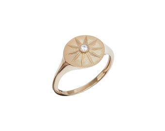 Queen's Star 14K Gold Statement Ring With Real Diamond 0.03 ct G-VS, 925 Silver Gold Plated Option