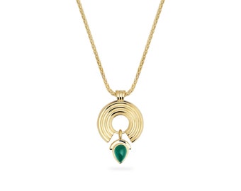 Moria 14K Gold Pendant Necklace With Real Green Carnelian, 925 Silver Gold Plated Option