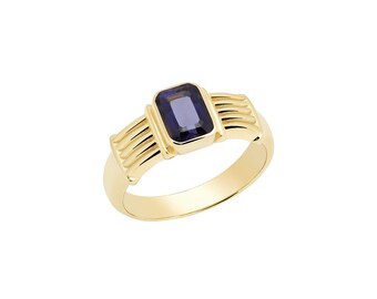 Glaukopis 14K Gold Ring With Real Iolite, 925 Silver Gold Plated Option