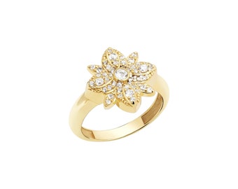 Flora 14K Gold Ring With Real White Topaz, 925 Silver Gold Plated Option