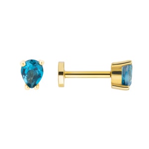 Eva 14K Gold Stud Screw Back Ear Piercing With Real Blue Topaz