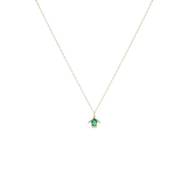 Caretta 14K Gold Turtle Pendant Necklace With Real Emerald, 925 Silver Gold Plated Option