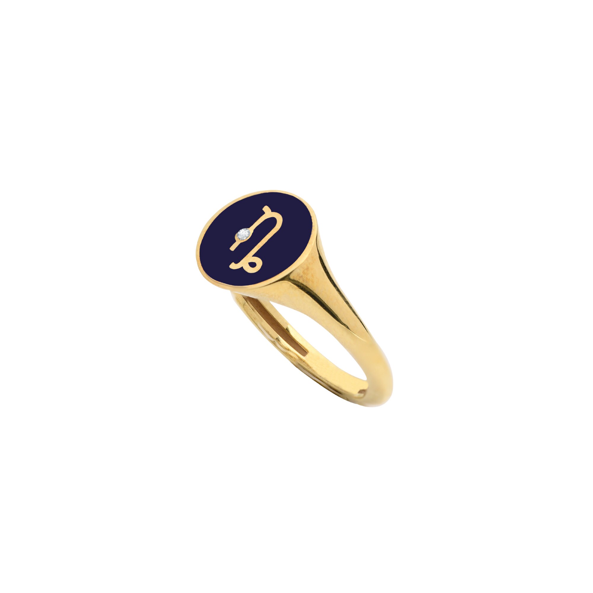 Zodiac Capricorn Horoscope 14K Gold Signet Pinky Ring With Real Diamond ...