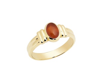 Parthenos 14K Gold Stackable Oval Ring With Real Carnelian, 925 Silver Gold Plated Option