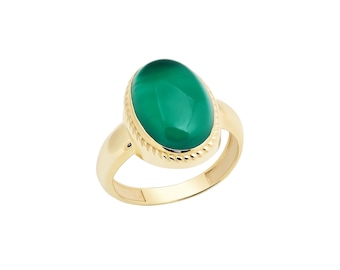 Elpida 14K Gold Ring With Real Green Carnelian, 925 Silver Gold Plated Option