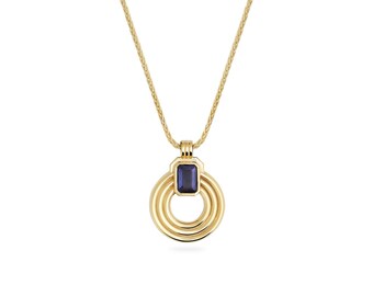 Glaukopis 14K Gold Pendant Necklace With Real Iolite, 925 Silver Gold Plated Option