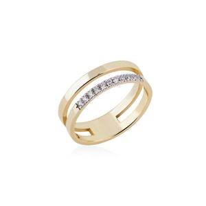 Diana 14K Gold Ring With Real Diamonds 0.12 ct G-VS, 925 Silver Gold Plated Option