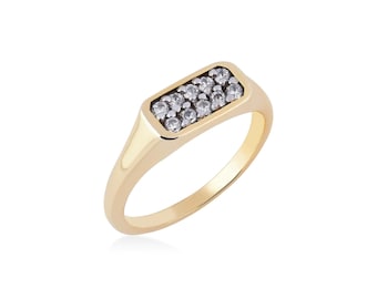 Mignolo 14K Gold Mignolo Signet Pinky Ring with Diamonds, 925 Silver Gold Plated Option