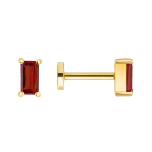 Baguette Piercing de oreja con tornillo trasero de oro de 14 quilates con granate real