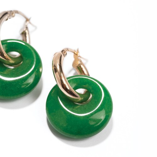 14K Gold Green shops Jade Doughnut Dolce Earrings