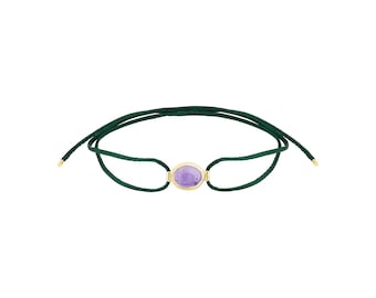 Pallas 14K Gold Oval Bracelet With Real Amethyst, 925 Silver Gold Plated Option