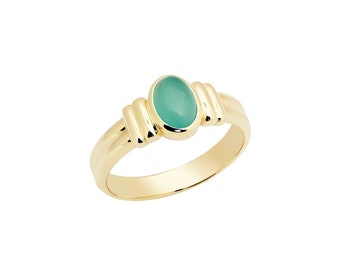 Parthenos 14K Gold Stackable Oval Ring With Real Green Carnelian, 925 Silver Gold Plated Option