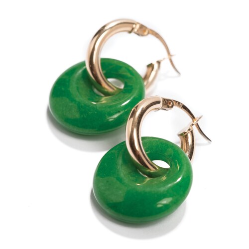 14K Gold Green shops Jade Doughnut Dolce Earrings