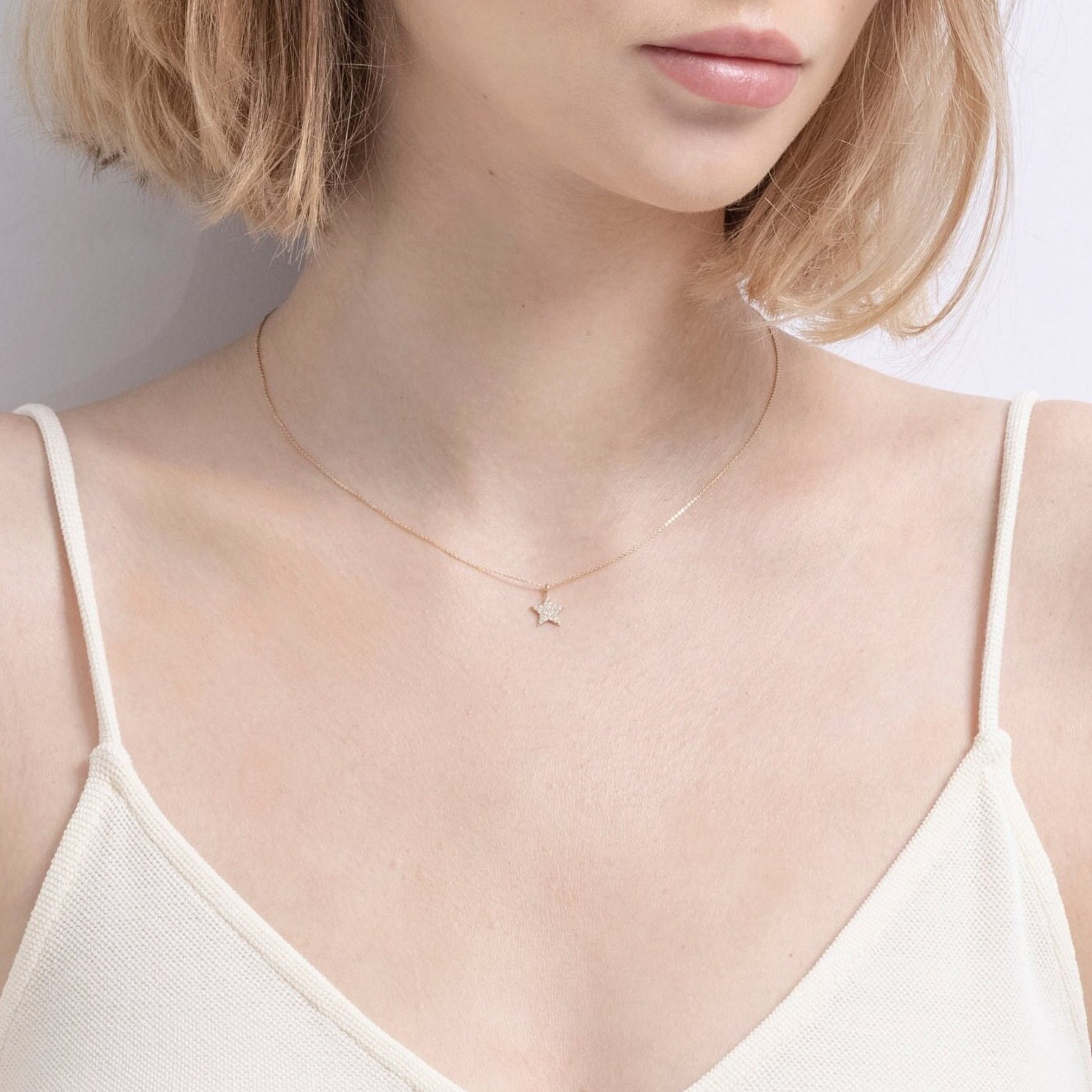 Twinkle 14K Gold Star Pendant Necklace With Real Diamonds