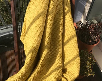 Linen Cotton Throw Blanket Baby Blanket Mustard