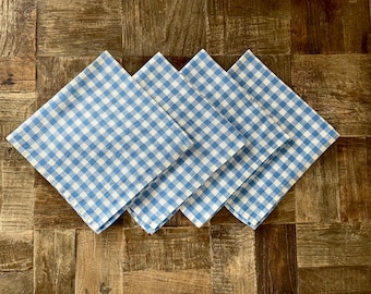 Set of 4 6 8 10 Linen Napkins Bistro Style Blue Gingham