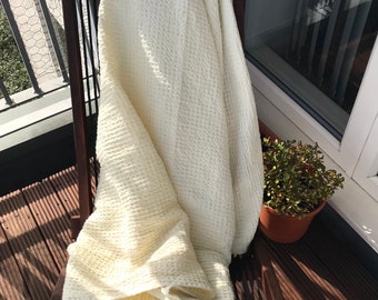 Linen Cotton Throw Blanket Cream