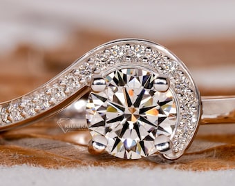 0.75 Ct Round Cut Lab Grown Diamond Ring,Bypass Engagement Ring,Diamond Wedding Ring,Handmade Jewelry,Birthday Gift For Her