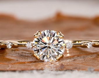 0.75CT Round Lab Grown Diamond Engagement Ring,Distance Pave Band,Minimalist Wedding Ring,Gift For Her,Fine Jewelry