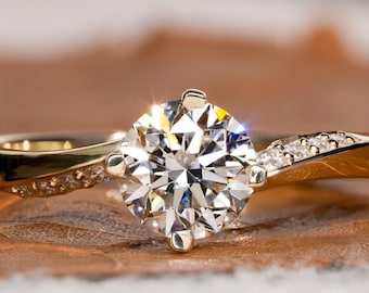 Lab Grown Diamond Engagement Ring,0.75Ct Round Brilliant Cut Diamond Wedding Ring,Twisted Pave Band,Best Propose Ring,Anniversary Gifts