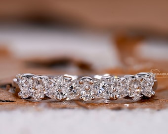 Marquise & Round Cut Lab Grown Diamond Band,Half Eternity Wedding Band, Matching/Stackable Band,Lab Created Diamond Band,Anniversary Gifts