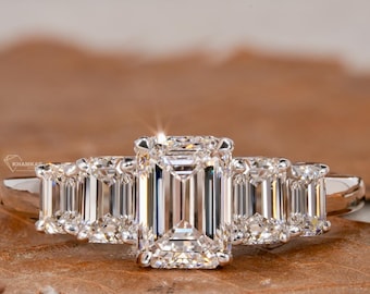 Emerald Cut Lab Grown Diamond Five Stone Ring, Wedding Jewelry, Anniversary Ring, Bridal Gift For Her