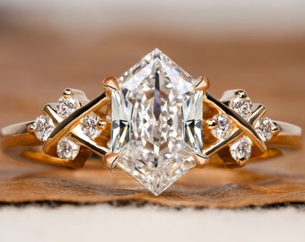 Hexagon Brilliant Cut Lab Grown Diamond Ring,1.00 CT Lab CVD Diamond Engagement Ring, Pave Wedding Ring,Promise Ring,Anniversary Gifts
