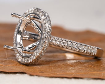 Semi Mount Ring For 13MM Round Brilliant Diamond Pave Setting Semi Mount Engagement Ring Diamond Hidden Halo Semi Mount Wedding Ring