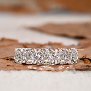 Cushion Lab Grown Diamond Wedding Band,5 CT Five Stone Diamond Band,Half Eternity Matching/Stackable Band,Anniversary Bands For Women,Gift