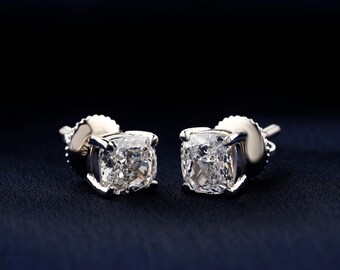 2 Karat Kissen-Schliff Lab Grown Diamant Ohrringe Mit Verstecktem Halo In 14K Weißgold, , VS1
