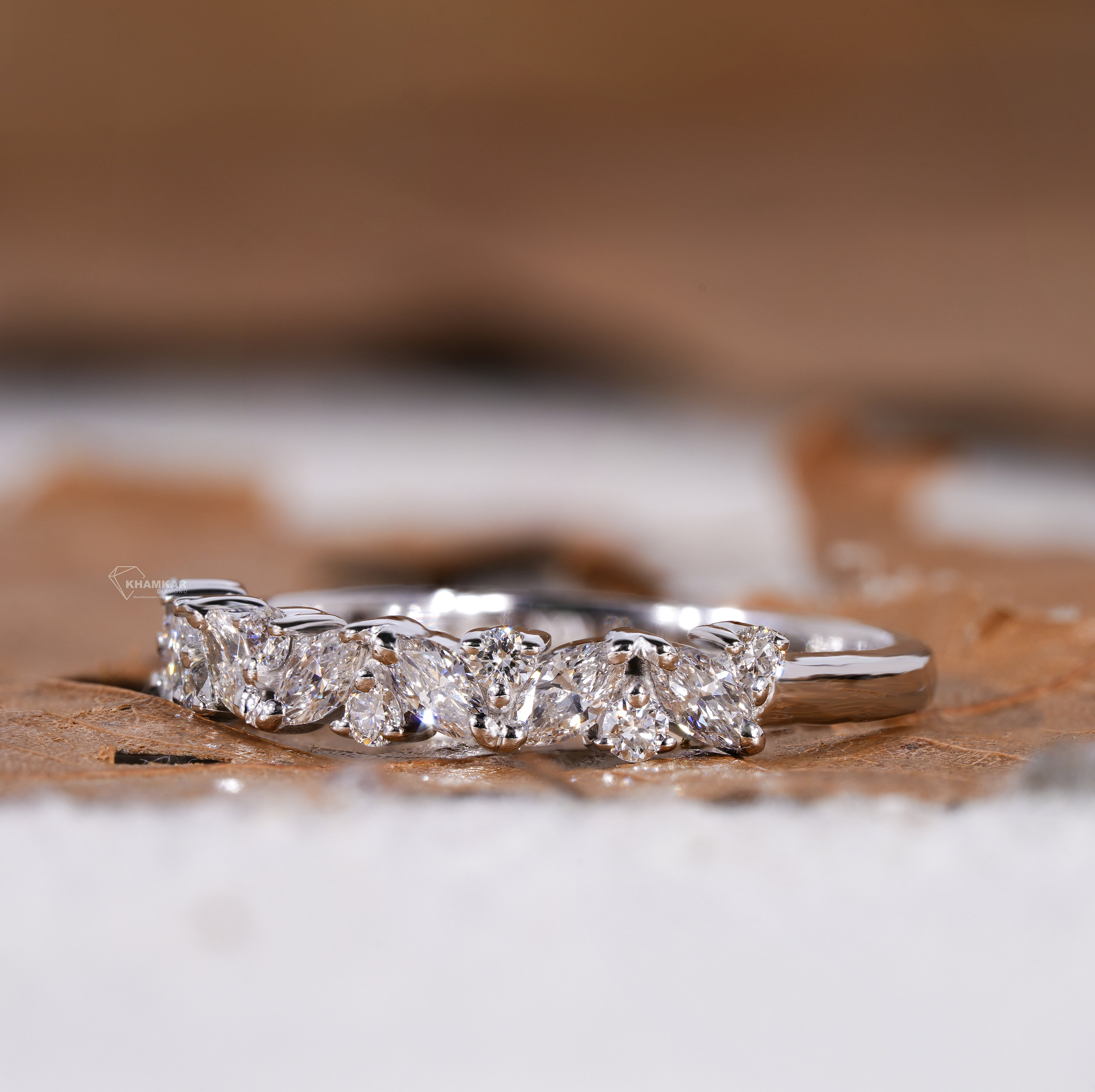 Marquise & Round Cut Lab Grown Diamond Band,half Eternity Wedding Band ...