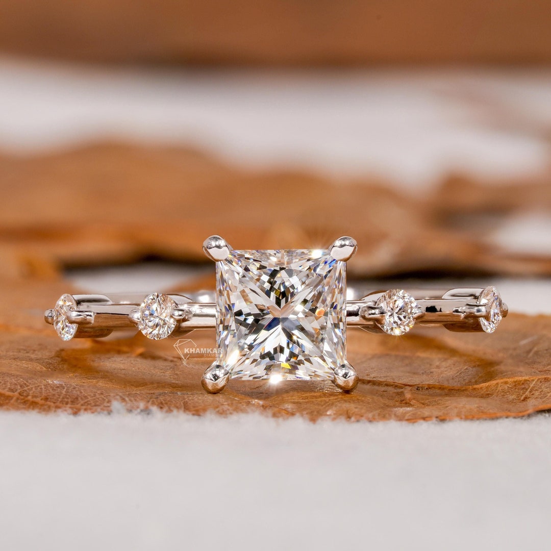 Princess Cut 1.00ct Lab Grown Diamond Engagement Ring, 14k White Gold ...