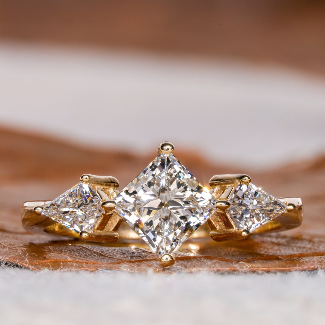 Lab Grown Diamond Three Stone Ring,1.00ct Princess Cut Diamond ...
